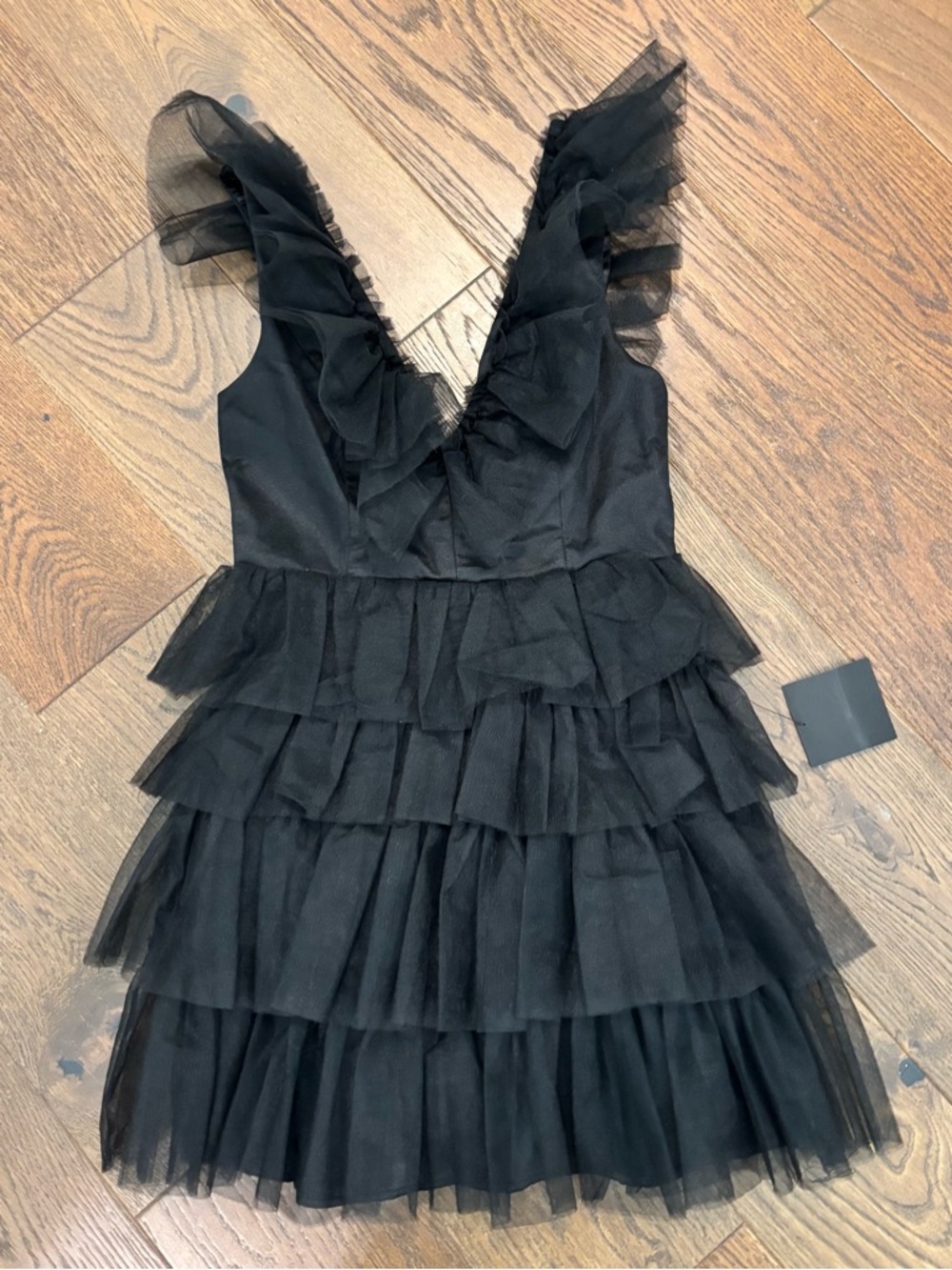 Lulu's Black Ruffle Tulle V-Neck Party Dress